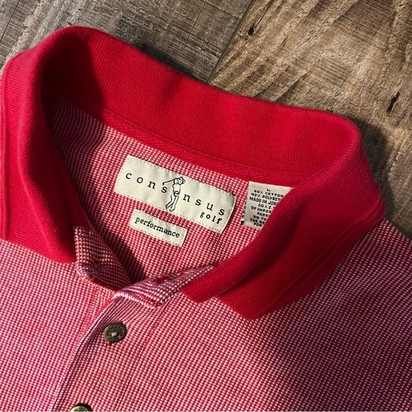 Consensus Red 3 Button Polo Collar Short Sleeves Men's Size L EUC - Picture 2 of 5